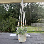 Macrame Plant Hanger Set of 2, 35 Inch Indoor Hanging Planter with 4 Hooks, Macrame Plant Hangers for Pots, No Tassels Boho Home Decor, Ivory (Pots Not Included)