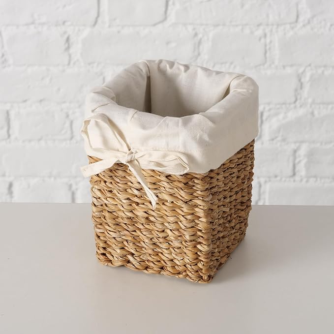 Organizer Basket Set, Set of 4, Includes 3 Lined Removable Bin-Baskets, One Caddy-Utility Basket, Handmade, Sea Grass, Cotton, Bow Ties, Honey Color, 15.75 Inches