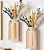 DREAMLOOM 2 Pack Wooden Wall Vases with Dried Pampas Grass and Eucalyptus Plants, Wall Hanging Planters Boho Modern Farmhouse Indoor for Narrow Spaces Entryway Bathroom Home Office Decoration, Retro