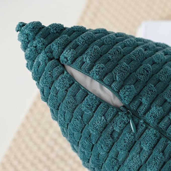 Kevin Textile 16x24 Inch Pillow Cover 1 Pack Boho Decorative Soft Striped Corduroy Lumbar Farmhouse Color Accent Rectangle Cushion Case for Living Room Couch Sofa Bed, Teal Blue