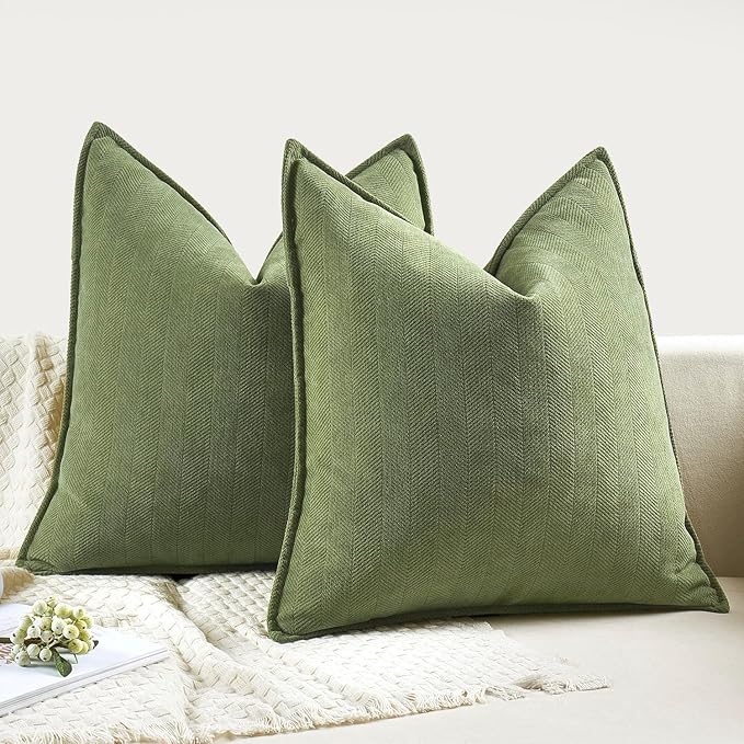 MIULEE Pack of 2 Sage Decorative Pillow Covers 20x20 Inch Soft Chenille Luxurious Couch Throw Pillows Farmhouse Cushion Covers with Elegant Design for Sofa Bedroom Living Room Spring Home Decor
