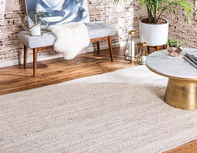 Unique Loom Braided Jute Collection Area Rug - Dhaka (5' 1" x 8' Rectangle, White)