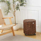 Wimarsbon 2Pcs Pouf Ottomans, Natural Seagrass Foot Stool, Hand Weaving Round Ottoman, Boho Decorative Seat, Jute Braided Pouffe Poof Accent Sitting Footrest (Storage Black Water Hyacinth)