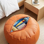 Leather Pouf - 20”Dx12”H, Wash-Free Tech Fabric Pouf Unstuffed Ottoman Moroccan Footstool, Floor Footrest Cushion, Storage Solution, Natural Orange Color Unstuffed Faux Leather Cover (Orange)