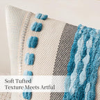 ANRODUO Pack of 2 Boho Decorative Throw Pillow Covers 18x18 Farmhouse Cushion Case Striped Chenille Pillow Cases Square Pillow Covers Accent Neutral Pillowcase for Sofa Couch Bed, Sky Blue Stripe 3