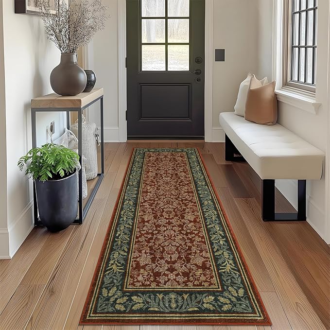 GarveeHome Runner Rugs 2x6 Kitchen Runner Rug Non Slip Washable Runners for Hallways, Boho Vintage Rugs with Rubber Backing Soft Low-Pile Indoor Long Carpet for Entryway Bedroom Red
