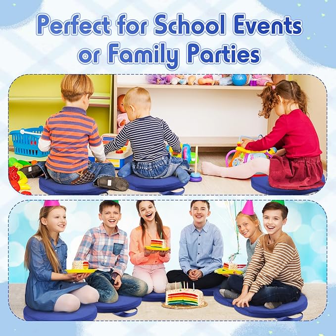 Suzile 12 Pcs 12'' Floor Cushions for Classroom Flexible Floor Seating with Handles Classroom Carpet Cushions for Kids Toddlers Daycare Preschool Furniture (Dark Blue,Round)