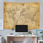 GOAOK Old World Map Tapestry, Vintage Map Geographical Distribution Tapestry Wall Hanging, Brown Historical Atlas Educational World Map Poster for Classroom Bedroom Living Room Office 40x30 Inch