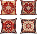 Jartinle Persian Medallion Throw Pillow Covers 18x18 Set of 4 Retro Boho Floral Ethnic Pillow Covers for Outdoor Sofa Couch Hippie Home Decor