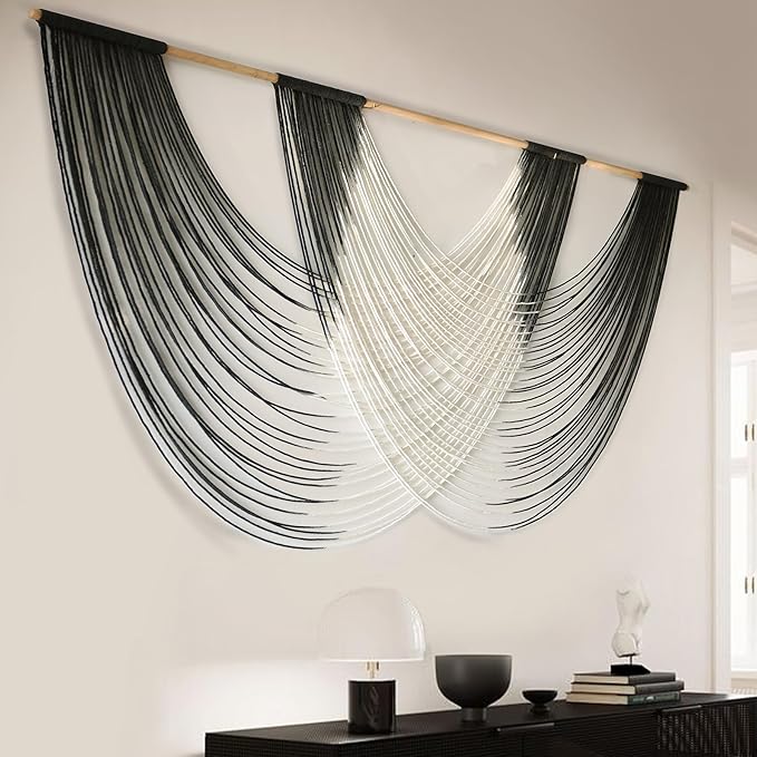Jakalin Large Macrame Wall Hanging Black Dip Dyed Fiber Wall Art Macrame Wall Decor Boho Home Decor Bedroom Living Room,59" W x 35" L