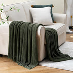BATTILO HOME Olive Green Throw Blanket for Couch, Soft Chenille Knit Throws with Tassels for Home Decor, Green Throws for Couch Cover, 50"x60"