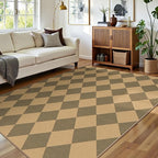 Lessymo Checkered Area Rugs 5x7 for Living Room, Washable Easy Jute Rug for Outdoor Patio Backyard Dining Room Bedroom, Non Slip Farmhouse Natural Indoor Outdoor Carpet, Diamond Brown/Beige