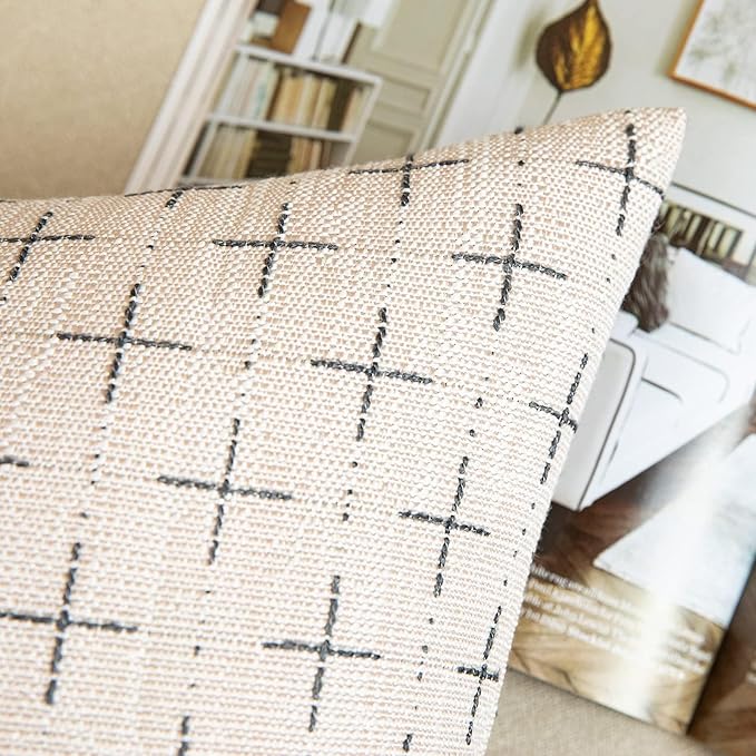 MIULEE Pack of 2 Decorative Burlap Linen Euro Sham Christmas Throw Pillow Covers Modern Farmhouse Pillowcases Rustic Woven Textured Cushion Cover for Sofa Couch Bed 26x26 Inch Beige