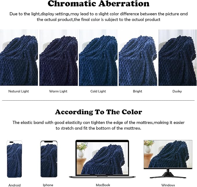 NEWCOSPLAY Super Soft Queen Blanket Dark Navy Premium Silky Flannel Fleece 3D Clouds Stylish Jacquard Lightweight Bed Blanket All Season Use 350GSM (Dark Navy, Queen(90"x90"))