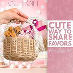 Small Flower Girl Baskets Set of 2 - Easter Basket Small Wicker Basket with Handle of Pearl, Bows & Waterproof Lining for Wedding Flowers, Sweets, Gifts and Home Decor - Lightweight & Multifunctional