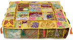 Mam Treasures Indian Bohemian Decorative Pillow Vintage Cushion Cover Patchwork Square Floor Pillow Cover Meditation Cushion Large Floor Pillow Indian Cushion (Yellow, 16 X 16 X 5 Inch)