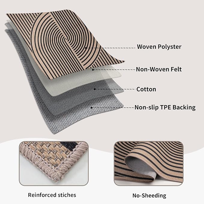 Tangsoo Rainbow Easy Jute Rug 2.6x8 Washable Runner Rug for Hallways,Non-Slip Thin Dark Brown Outdoor Rug,Modern Farmhouse Carpet for Porch Laundry Bedroom Living Room Entryway