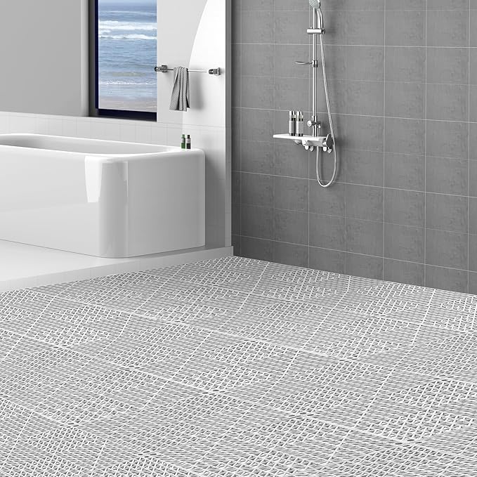 VEVOR Modular Interlocking Cushion, 50 Pack 12" x 12" Splicing Drainage Mats, Soft PVC Interlocking Drainage Floor Tiles, Non-Slip Drainage Holes for Restroom, Bathroom, Kitchen, Pool, Wet Areas, Gray