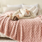 NEWCOSPLAY Super Soft Throw Blanket Pink Premium Silky Flannel Fleece 3D Clouds Stylish Jacquard Lightweight Bed Blanket All Season Use 350GSM (Pink, Throw(50"x60"))