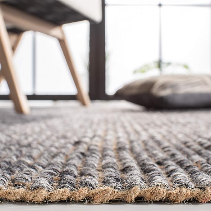 SAFAVIEH Natural Fiber Collection Area Rug - 10' x 14', Charcoal & Natural, Handmade Woven Fringe Jute, Ideal for High Traffic Areas in Living Room, Bedroom (NF826H)