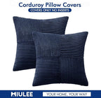 MIULEE Navy Blue Decorative Throw Pillow Covers 16x16 Inch for Couch Bed Sofa Pack of 2 Boho Farmhouse Throw Pillows Soft Cross Corduroy Patchwork Textured Cushion Cases