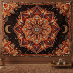 Accnicc Mandala Floral Tapestry Wall Hanging Boho Orange Red Tapestry Aesthetic Hippie Vintage Bohemian Flower Celestial Indian Cute Small Tapestries for Bedroom Living Room Dorm Decor 48 x 36 Inch