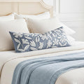 BlissBlush 14x36 Lumbar Pillow Cover for Bed, Grayish Blue Rectangular Long Throw Pillowcase, Embroidered Velvet Floral Tufted Farmhouse Accent Cushion (Cover Only)