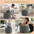 Round Stuffed Pouf Ottoman Foot Rest for Couch Round Ottoman with Foam Chunk Filling Stripe Faux Fur Ottomans for Living Room Floor (26"x18",Dark Grey)