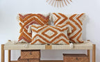 JOJUSIS Boho Lumbar Throw Pillow Covers with Handmade Tassels Decorative Woven Tufted Orange Pillowcase for Couch Bedroom 12 x 20 Inch Orange B