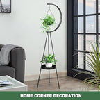 airogym Plant Stand, Metal Plant Holder Indoor Outdoor, Modern Iron Flower Pots Rack, Multifunctional Planter Display Shelf with Hanging Planters for Garden Patio Room, Corner Balcony Decor (Black)