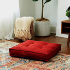Square Tufted Floor Pillow with Removable Cover, Scarlet, Small (24")