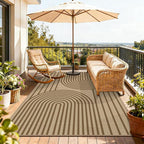Outdoor Rug 4x6, Easy Jute Rug Non-Slip Indoor Outdoor Carpet, Washable Floor Mat Modern Black Striped Area Rug for Living Room, Bedroom, Patio, Dining Room, Office Area, Brown