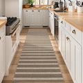 Lahome Elance Striped Easy Jute Kitchen Runner, 2x8 Washable Indoor Outdoor Entryway Runner Rug, Farmhouse Neutral Non Slip Non Shedding Carpet for Hallway Porch Foyer, Khaki