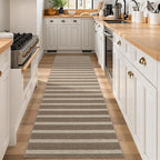 Lahome Elance Striped Easy Jute Kitchen Runner, 2x8 Washable Indoor Outdoor Entryway Runner Rug, Farmhouse Neutral Non Slip Non Shedding Carpet for Hallway Porch Foyer, Khaki