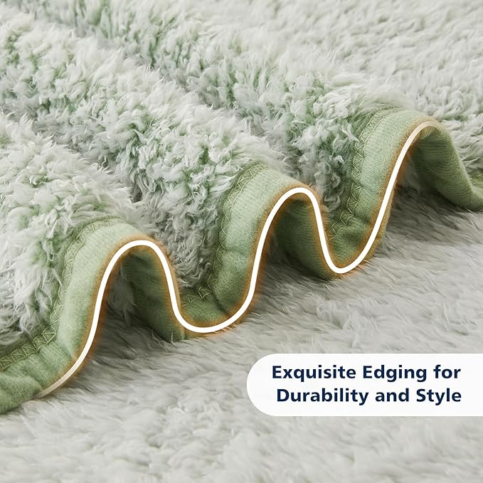 EMME Soft Sherpa Fleece Blanket Reversible Plush Fluffy Large Blanket, Light Weight Warm Decorative Boho Blanket Cover for Sofa, Couch, Bedroom,Travel(Plush Sage,50"x60")