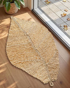 DEXI Jute Door Mat Inside Entryway Braided Woven, 20x32 Front Entrance Doormat Inside Leaf Shaped, Welcome Natural Fiber Entry Mats Farmhouse Home Decor, Beige