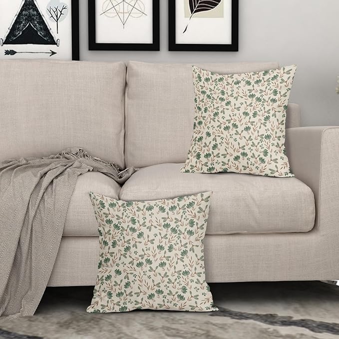 Brown Green Floral Pillow Covers 20x20 Set of 2 Vintage Rustic Old Style Cute Small Flower Print Decorative Outdoor Pillowcases Farmhouse Throw Cushion Case Decor for Couch Sofa Bed