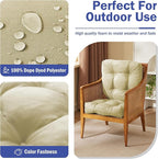 Outdoor Chair Cushions Set of 2, Patio Chair Cushions with Ties, 19x19+5” Tufted Outdoor Seat Cushions, Waterproof Patio Furniture Cushions, Outdoor Dining Chair Pads, Beige