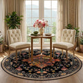 Area Rugs 5ft Washable Non-Slip, Floral Vintage Distress Print Pattern Medallion Carpet for Living Room Bedroom Dining Room, Black Colorful Floral Dark Tan