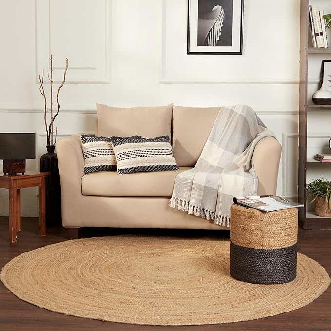 · REDEARTH · Round Area Rug - Hand Woven Braided 100% Natural Jute - Artisan Made Reversible Boho Jute Rugs for Bedroom - Kitchen - Living Room - Farmhouse - Aesthetic Home Decor (8' Feet - Natural)