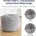 SHOUREN Stuffed Round Pouf Ottoman,Corduroy Foot Rest with Shredded Foam Filling, Lightweight and Fluffy Pouf Storage Ottoman for Living Room,Floor Poufs for Couch,20"x15", Light Grey