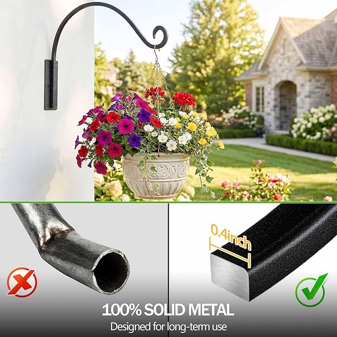 Heavy Duty Plant Hanger Bracket (22"/Black) Outdoor Hand-Forged Hanging Plant Bracket Durable and Stable Bird Feeder Hanger