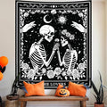 Atrippy Halloween Gothic Room Decor Tapestry, Goth Skull Grunge Tapestry for Bedroom, Witchy Dark Aesthetic Home Decor, Small Skeleton Vintage Black and White Emo Wall Decor (51" X 60")