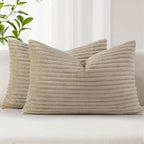 Simmore Decorative Spring Throw Pillow Covers 12x20 Set of 2, Soft Natural Plush Flannel Double-Sided Fluffy Lumbar Pillow Covers for Couch Sofa Living Room, Light Brown