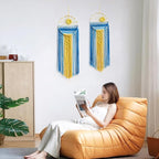Artilady Mcrame Blue Sun Wall Decor- Boho Wall Hanging Tapestry Sunset Wall Art, Boho Woven Tapestries Big Dream Catcher Colorful Decor for Bedroom Living Room Nursery (Blue Sunset)