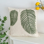 Linen Green Leaf Throw Pillow Cover, Square Pillowcase with Tufted Tropical Palm Leaves, Modern Decorative Cushion Sham for Rustic Spring Summer Home Outdoor Decor, 18x18 inches, 1PCS