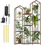 Bamworld Plant Stand with Grow Light Corner Plant Shelf Indoor with Lights Tall Plant Holder for Living Room Warm Light Plant Container Accessories for Mutiple Pots Patio Boho Home Decor for Gardening