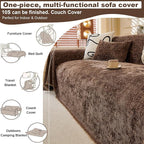 ROOMLIFE Brown Sofa Cover, Vintage Boho Couch Cover for 3 Cushion Sofa, Soft Chenille Sofa Cover for Dog, Washable Furniture Sofa Protector Cover Blanket with Tassel for Living Room, 71 '' X 134''