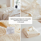 Simple&Opulence Cotton Muslin Throw Blanket 4 Layers for Bed, Couch, Woven Gauze Blanket with Tassels, Soft Lightweight Cozy Pre-Washed Breathable Farmhouse Decoration for All-Season(White)