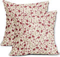 Brown Red Floral Pillow Covers 18x18 Set of 2 Vintage Rustic Old Style Cute Small Flower Print Decorative Outdoor Pillowcases Farmhouse Throw Cushion Case Decor for Couch Sofa Bed